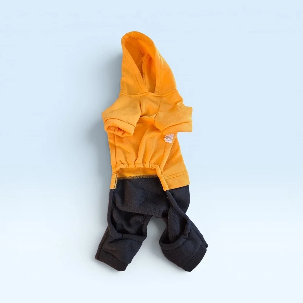 Yellow and Black Pet Jumpsuit Dog Cat‎ Hoodie Pajamas Size L Fleece Lined